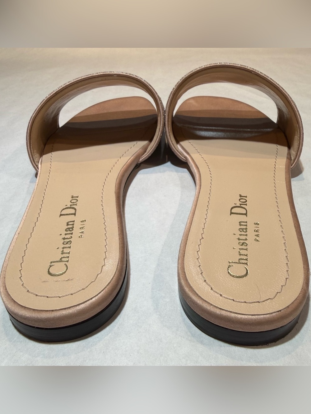 CHRISTIAN DIOR Lurex Embroidered Nude /Pink Sandal Slide Size 37 - Picture 5 of 10